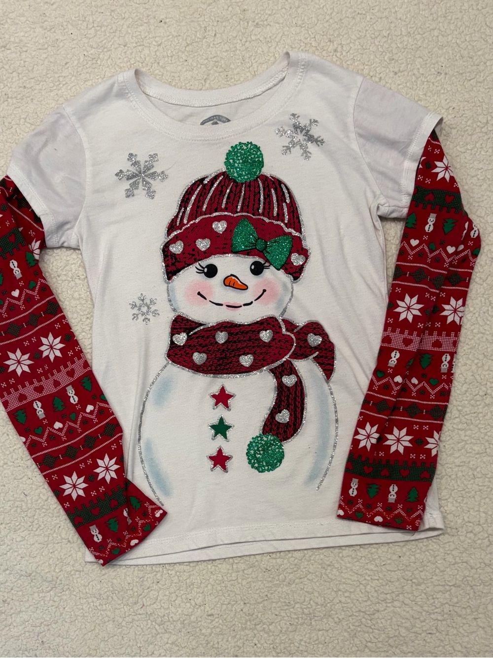 Holiday Time Festive Snowman Long-Sleeve Graphic Tee (Size L 10-12)